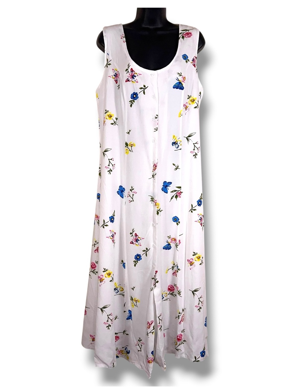 Size 12 Venus White Floral Butterfly Sleeveless Dress Scoop Lined Cottagecore